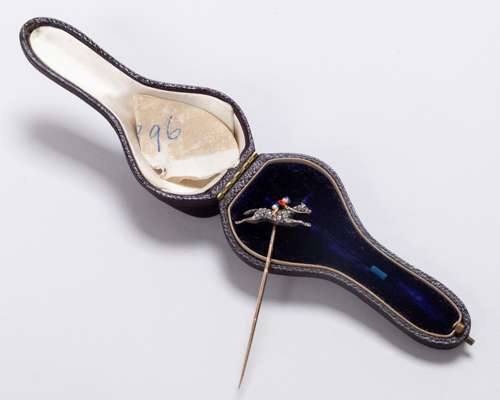 Gold, diamond & enamel stick pin gifted to Royal Jockey John Watts by the Prince of Wales