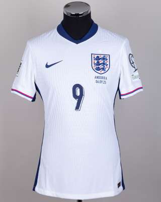 Harry Kane, white and navy No.9 England short-sleeved shirt v. Andorra, 6th September 2025