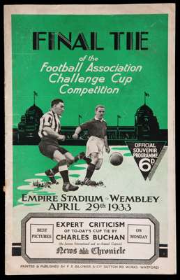 F.A. Cup Final programme Everton v Manchester City 29th April 1933, staples removed, good except for rust bleeding