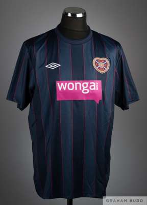 Rudi Skacel two-tone blue No.19 Hearts v. Tottenham Hotspur Europa League match worn short-sleeved shirt,  2011-12, Umbro, XL, with crew-neck collar a