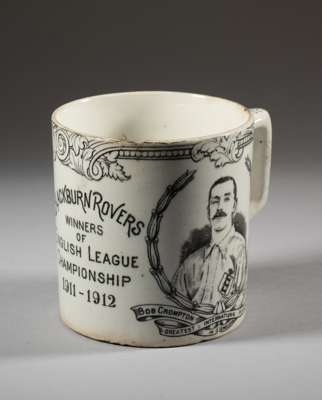 Pottery mug commemorating Blackburn Rovers Football Club's 1911-12 Football League Championship season,
 by W Adams & Co for C Bullock, Blackburn, pri