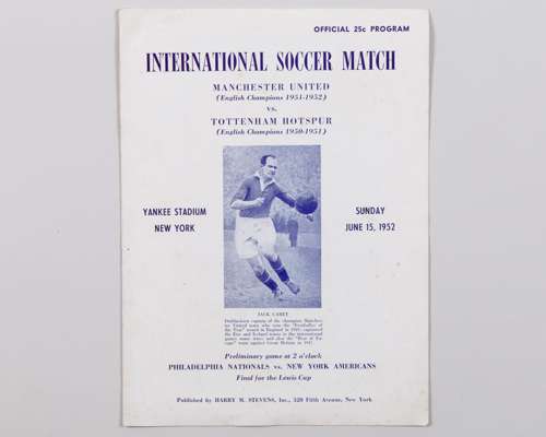 Jack Rowley rare Manchester United v. Tottenham Hotspur American Tour Match programme, 1952