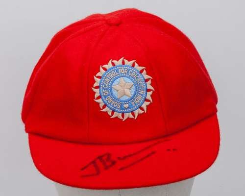 Jasprit Bumrah red India Red For Ruth match worn autographed cap