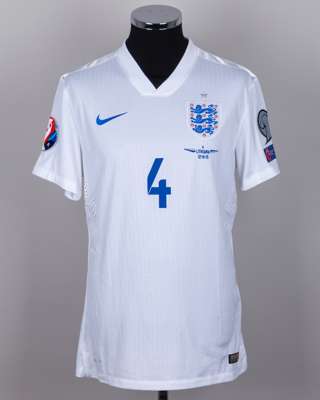 Jonjo Shelvey white No.4 England v. Lithuania match issued short-sleeved shirt, 2015