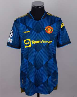Cristiano Ronaldo blue and black No.7 autographed Manchester United short-sleeved shirt