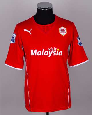 Wilfred Zaha red No.36 Cardiff City v. West Bromwich Albion match worn shirt 2014