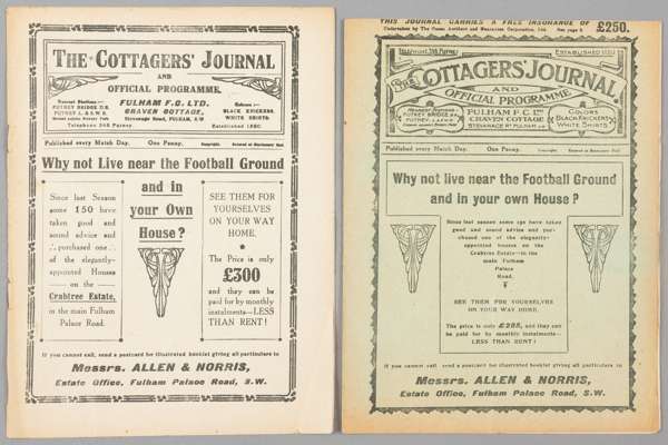 Two Fulham home programmes,
 FL Division Two fixtures v Lincoln City 19th April 1913 and Blackpool 24th April 1915