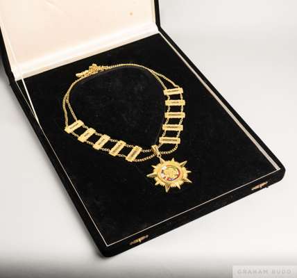 Ex-Pelé Collection: Conmebol Order of Merit of South American football bestowed to Pelé,
 the order and chain in gilt and enamel, stamped Milled, Chil