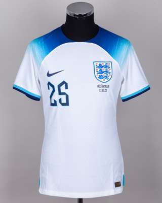 Eddie Nketiah white and blue No.25 England v. Australia short-sleeved shirt, 2023