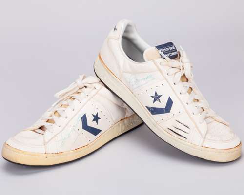 Pair of Jimmy Connors autographed white Jimmy Connors Converse trainers