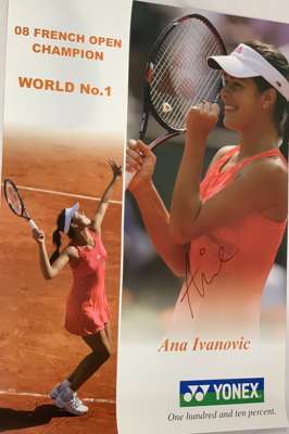 Ana Ivanovic (Serbia), now Ana Schweinsteiger (married name), hand signed 2008 French Open Tennis Champion poster,
 Also included a signed Yonnex cap 