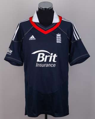 Tim Bresnan blue No.20 England ODI autographed short-sleeved cricket shirt, 2010