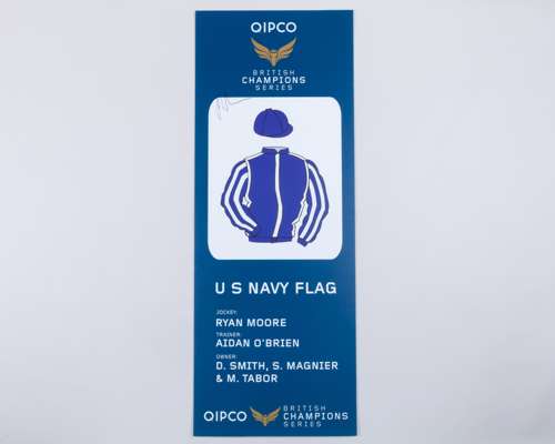 Paddock parade pennant for July Cup winner U S Navy Flag signed by jockey Ryan Moore