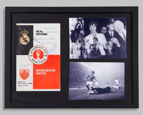 Real Madrid v. Manchester United autographed European Cup Semi-Final programme display, 1968