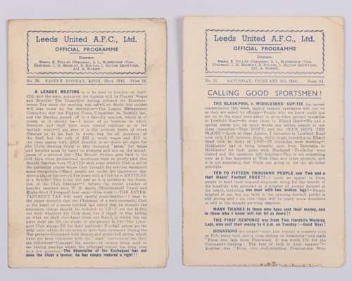 Two Leeds United home match programmes, 1946