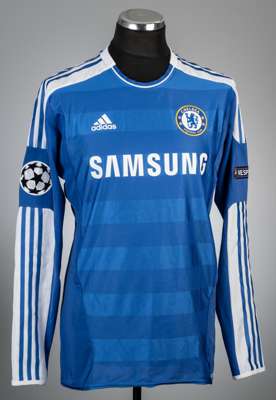 David Luiz blue Chelsea no.4 home jersey, season 2011-12,
 Adidas, player issued long-sleeved with UEFA STARBALL and RESPECT sleeve badges, club crest