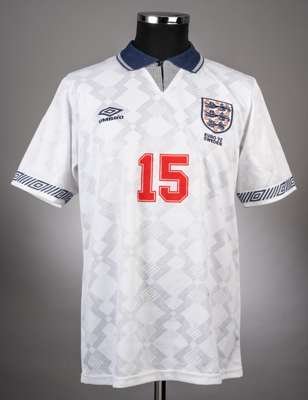 Neil Webb white Umbro No. 15 England "Home" jersey from the Euro 92 Competition game v Sweden which took place at the Rasunda Stadium, Solna on 17/6/9