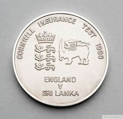 David Lloyd white-metal 1998 Cornhill Insurance Test Series medal
 the obverse inscribed Cornhill Insurance Test 1998, ENGLAND V. SRI LANKA, the rever