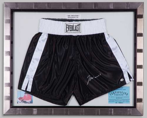 A pair of Everlast Muhammad Ali autographed boxing shorts