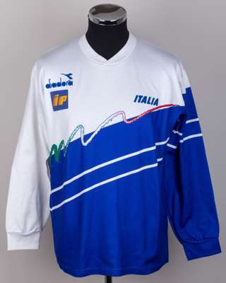 Roberto Baggio blue and white Italy worn long-sleeved training shirt, 1990