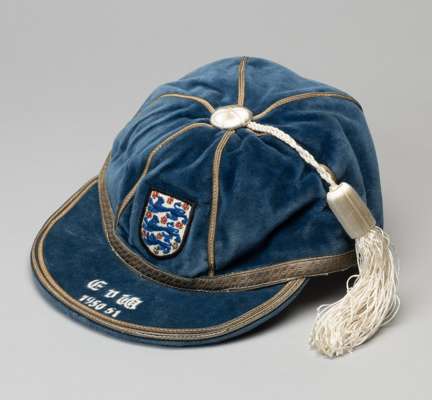 Willie Watson blue England v. Wales International cap, 1950-51, 
 the blue velvet cap with white tassel and silvered braiding, embroidered with the En