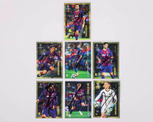 Seven autographed Barcelona Topps Champions League player trading cards, 2020