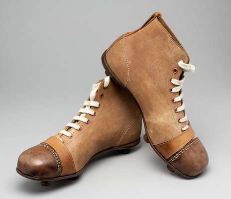 CERT brand vintage football boots circa 1920s.
 Adult-sized UK boots are stamped size 9 on the leather sole, appear unworn, with just minor imperfecti