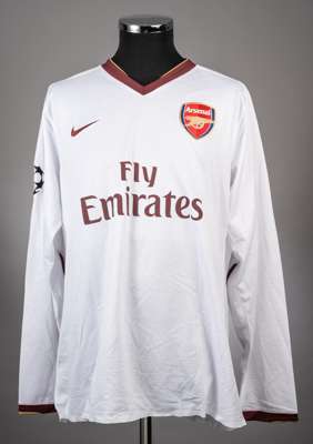 D'Jourou white Arsenal away jersey season 2007-08 from the game v AC Milan that took place on 4/3/2008 at the San Siro stadium,
 Player issued long sl