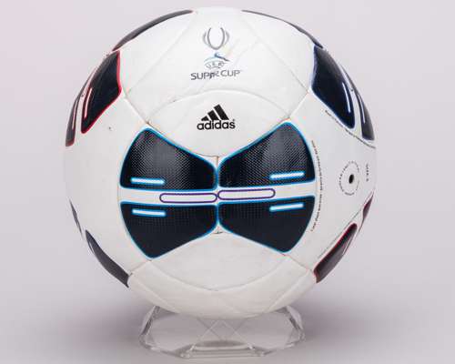 White and black Adidas UEFA Super Cup Bayern Munich v. Chelsea official match used ball, 2013