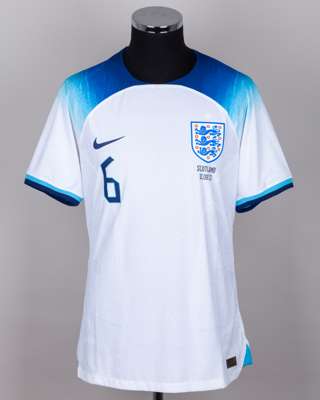 Lewis Dunk white and blue No.6 England v. Scotland short-sleeved shirt, 2023