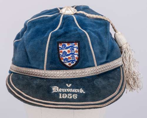 Tommy Taylor blue England v. Denmark International cap 1956