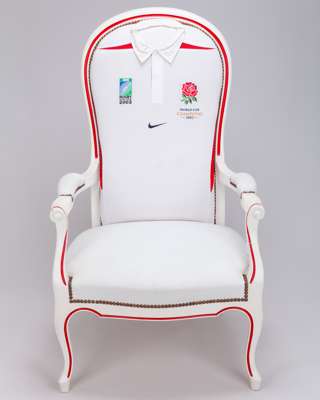 An England 2003 Rugby World Cup Champions commemorative white leather armchair