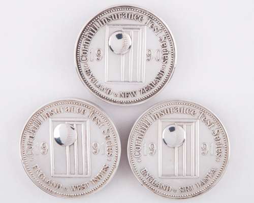 Dickie Bird three white-metal Cornhill Insurance England Test Series medals, 1990-91