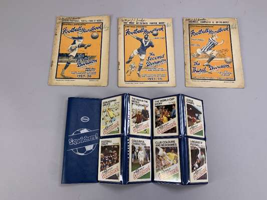 An album of Esso Squelchers football cards, Famous Footballers Mini-Books, No.1-6, other football cards, Football Handbook, 1925-26, Part 1 & 2 and ot