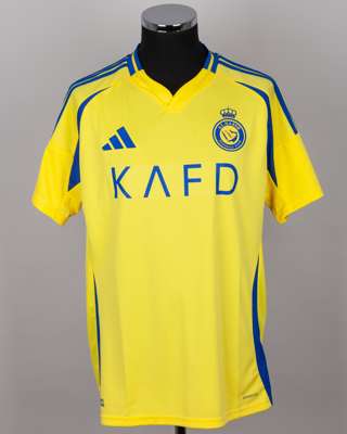 Cristiano Ronaldo yellow and blue No.7 Al Nassr short-sleeved shirt, 2024-25
