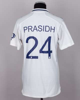P Krishna white and navy No.24 India v. England match issued, autographed Red For Ruth shirt
