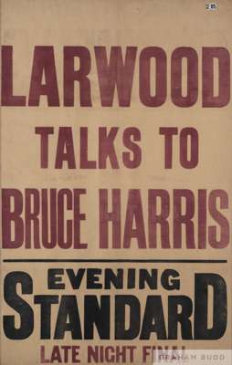 Larwood talks to Bruce Harris Evening Standard cricket poster,
 late night final, glazed and framed, 80 by 54cm.

 Poster bears wear and rippling, pos
