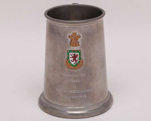 Gary Sprake silver-plated and enamel Wales v. Rest of United Kingdom commemorative tankard