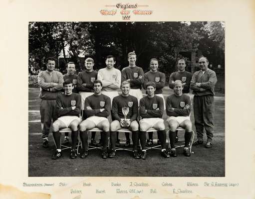 Photographic presentation of the England 1966 World Cup winning team, 
 (size 15 by 12in.) laid down central to the original photographer’s mount (to 