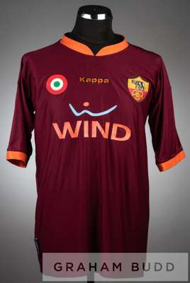 Francesco Totti claret and orange AS Roma no.10 home jersey, season 2007-08,
 short-sleeved with LEGA CALCIO SERIE A sleeve badge, club crest and spon
