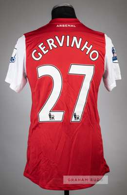Gervinho red Arsenal No.27 poppy jersey v West Bromwich Albion, played at Emirates Stadium, 5th November 2011,
 Nike, short-sleeved with BARCLAYS PREM