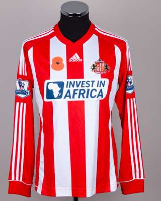 Danny Rose red and white No.3 Sunderland v. Everton long-sleeved shirt, 2012