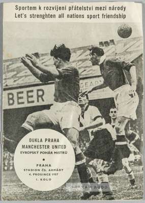 Duncan Edwards' copy of the programme for the Dukla Praha v Manchester United European Cup match played at Stadion CS Armady, 4th December 1957,
 crea