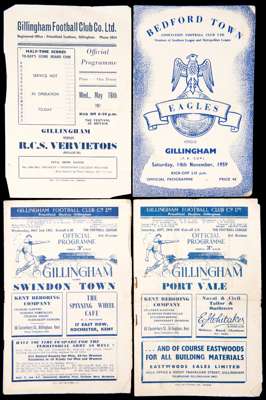 A collection of 82 Gillingham football programmes 1951 to 1959, 72 homes, 10 aways, including several single-sheet, one v Vervietois 195-51, some faul