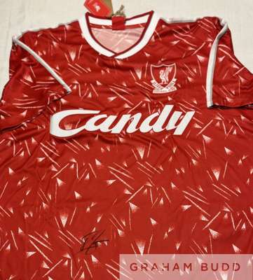 Liverpool: John Barnes signed retro “Candy” Liverpool FC shirt, 
 1989/1990/1991 Liverpool FC retro replica shirt. Signed by John Barnes with black sh