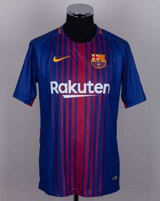 Luis Suarez autographed garnet and blue No.9 Barcelona short-sleeved shirt