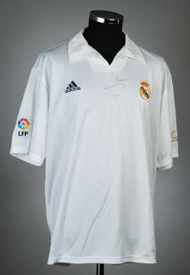 Zinedine Zidane signed white Real Madrid no.5 home jersey, season 2002-03,
 match issue, Adidas, short-sleeved with LFP and REAL MADRID 1902-2002 slee