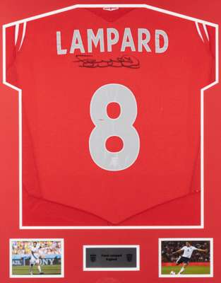 Frank Lampard signed red England no.8 replica jersey,  

red jersey lettered LAMPARD and numbered 8, signed in black marker pen, mounted in a frame ab