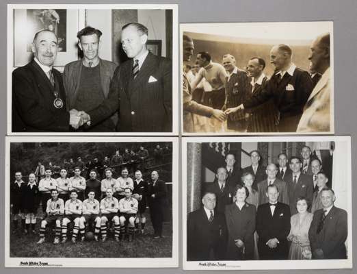 Mervyn "Sandy" Griffiths international referee selection of b & w photographs,
 mainly 8 by 6in. all annotated in Griffith's hand, include at pre-matc