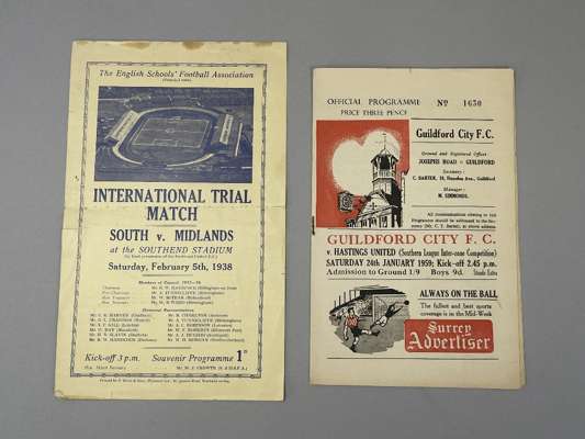 South v. Midlands, English Schools Football Association, International Trial, match programme, 5/2/38, match played at Southend Stadium; 
 Guildford C